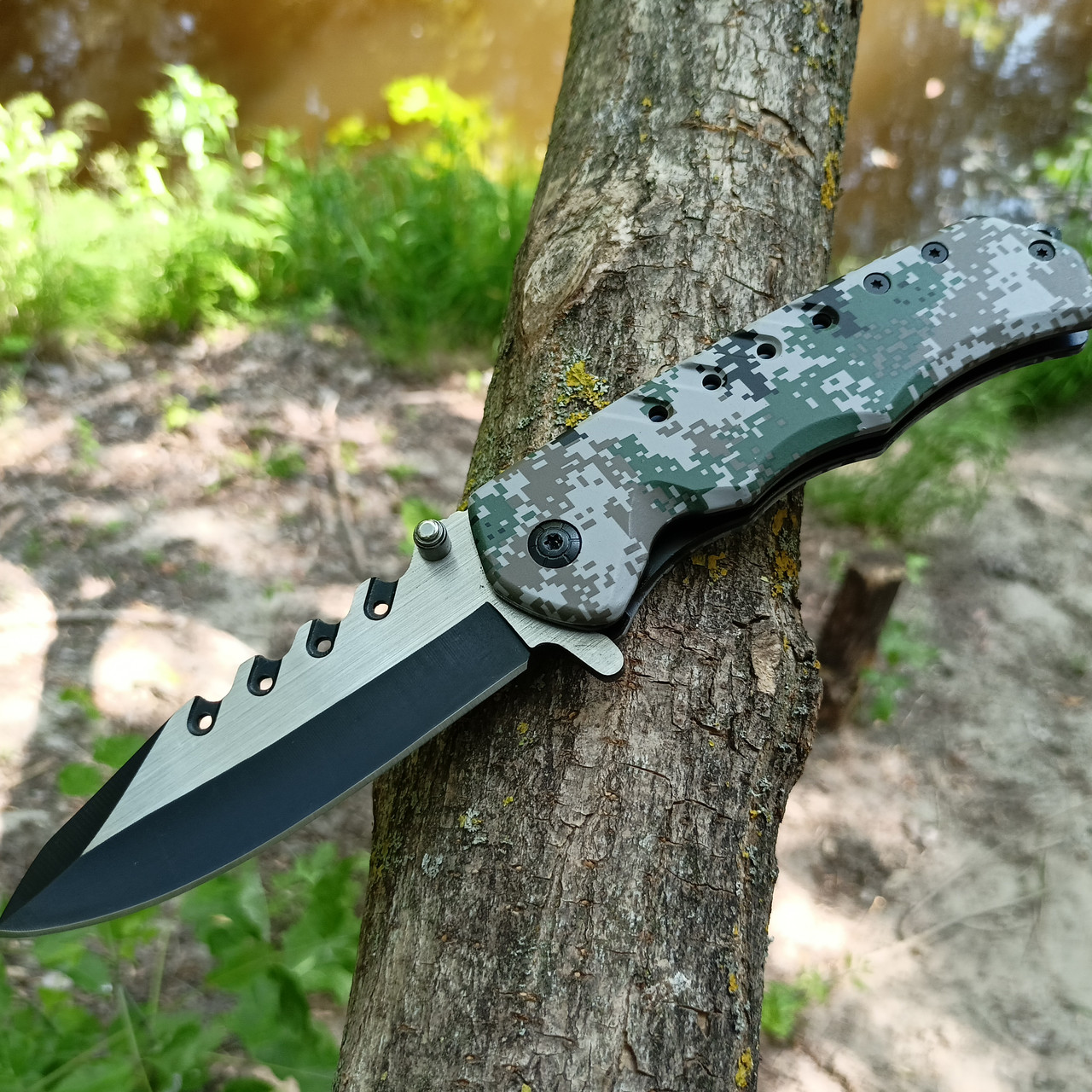 Тактический Складной Нож B87 Пиксельный Камуфляж | Полуавтоматический ...