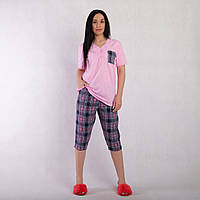 Пижама женская трикотажная, футболка и бриджи 22011 Baden коттон Cеро-розовая