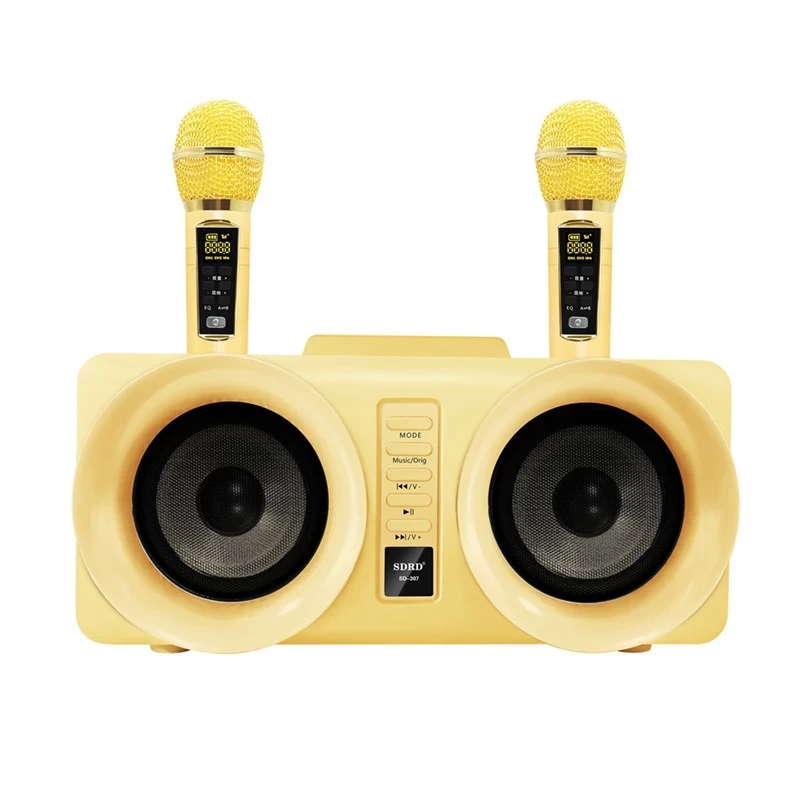 Караоке колонка з двома мікрофонами SDRD SD307, бездротова bluetooth система для дому — Золото