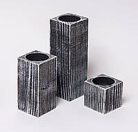 Набор из 3 шт деревянных подсвечников высотой 5-10-15 см Черный с белым винтаж