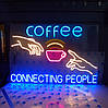 Неонова LED вивіска "Cofee Connecting People" 900x600 мм різнокольорова з дімером, фото 4