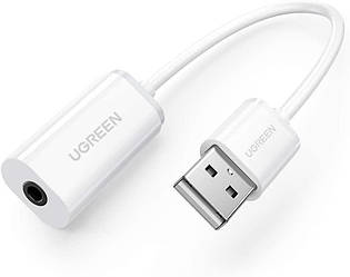 USB-адаптер для зовнішньої звукової карти Ugreen USB 2.0 to Jack 3.5 mm White (US206)