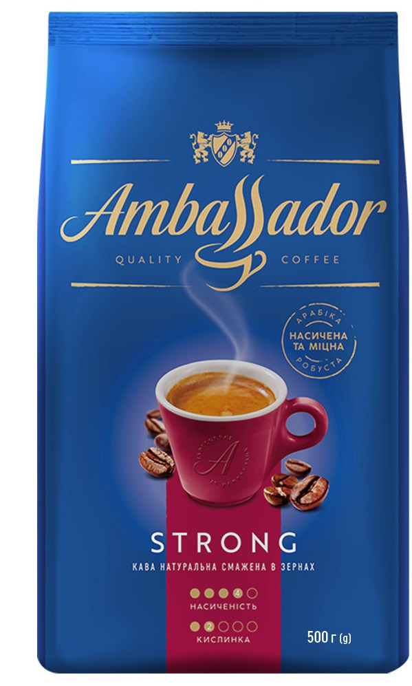 Зернова кава Ambassador Strong купаж арабіки та робусти 500 грамів, фото 1