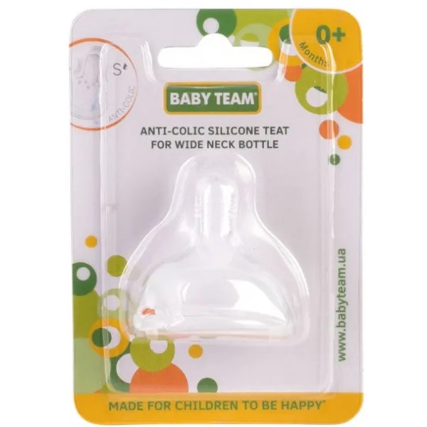 Соска силіконова антиколікова, повільний потік, 0+ Baby Team 1 шт. (4824428020251)