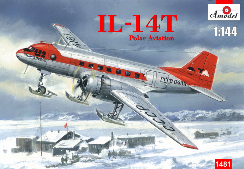 Пластикова модель 1/144 A-model 1481 радянський літак ІЛ-14Т Полярна авіація
