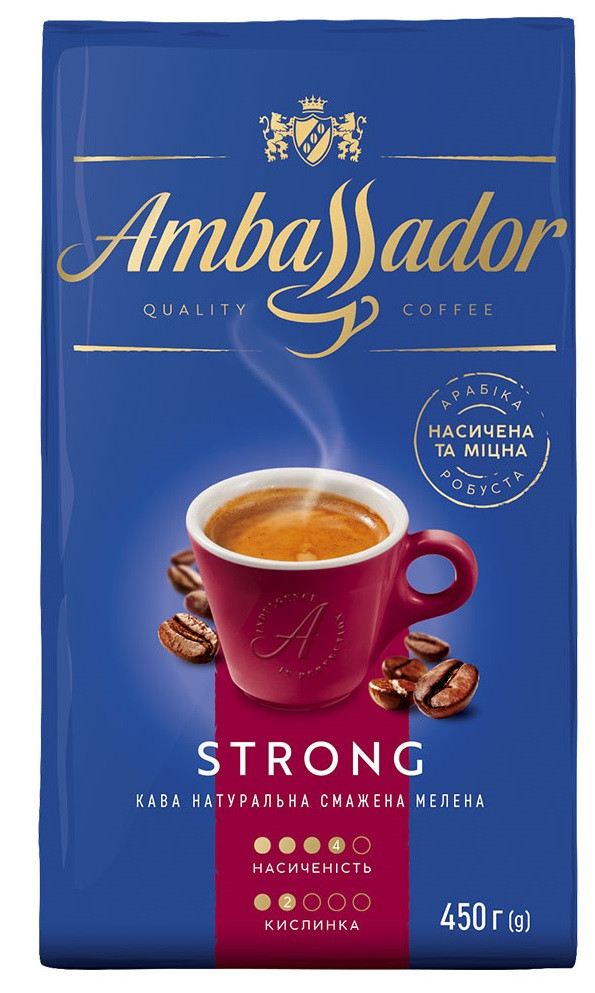 Мелена кава Ambassador Strong | Купаж арабіки та робусти 450 грамів