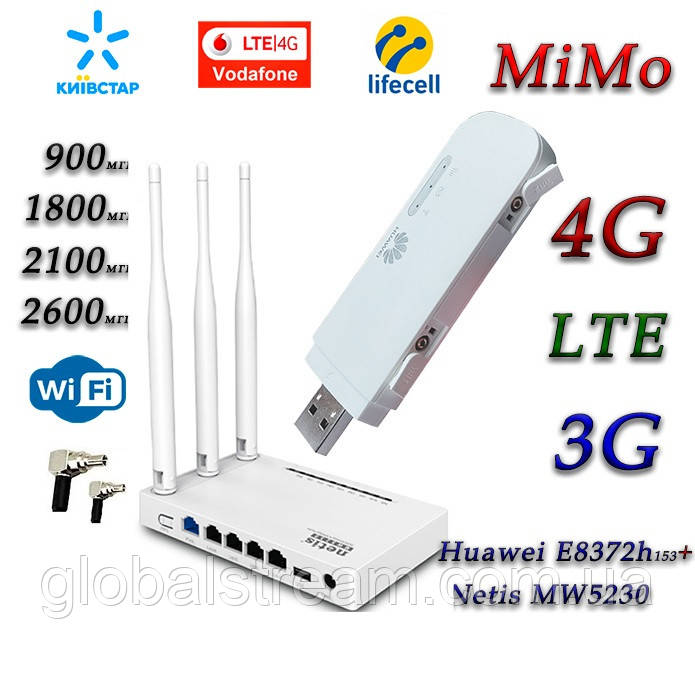 Комплект Wi-Fi роутер Netis MW5230 + Huawei E8372h-153 Київстар, Vodafone, Lifecell з 2 вих. під антену MIMO