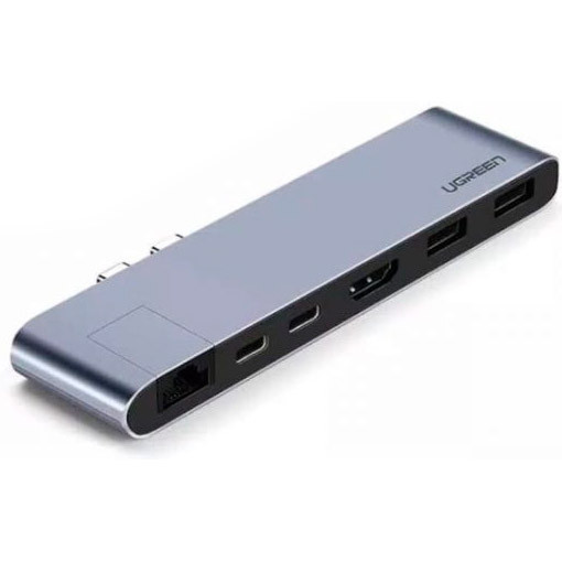 Многопортовый адаптер концентратор UGREEN Dual USB-C to USB/HDMI/LAN Multifunction Adapter Grey (CM218)