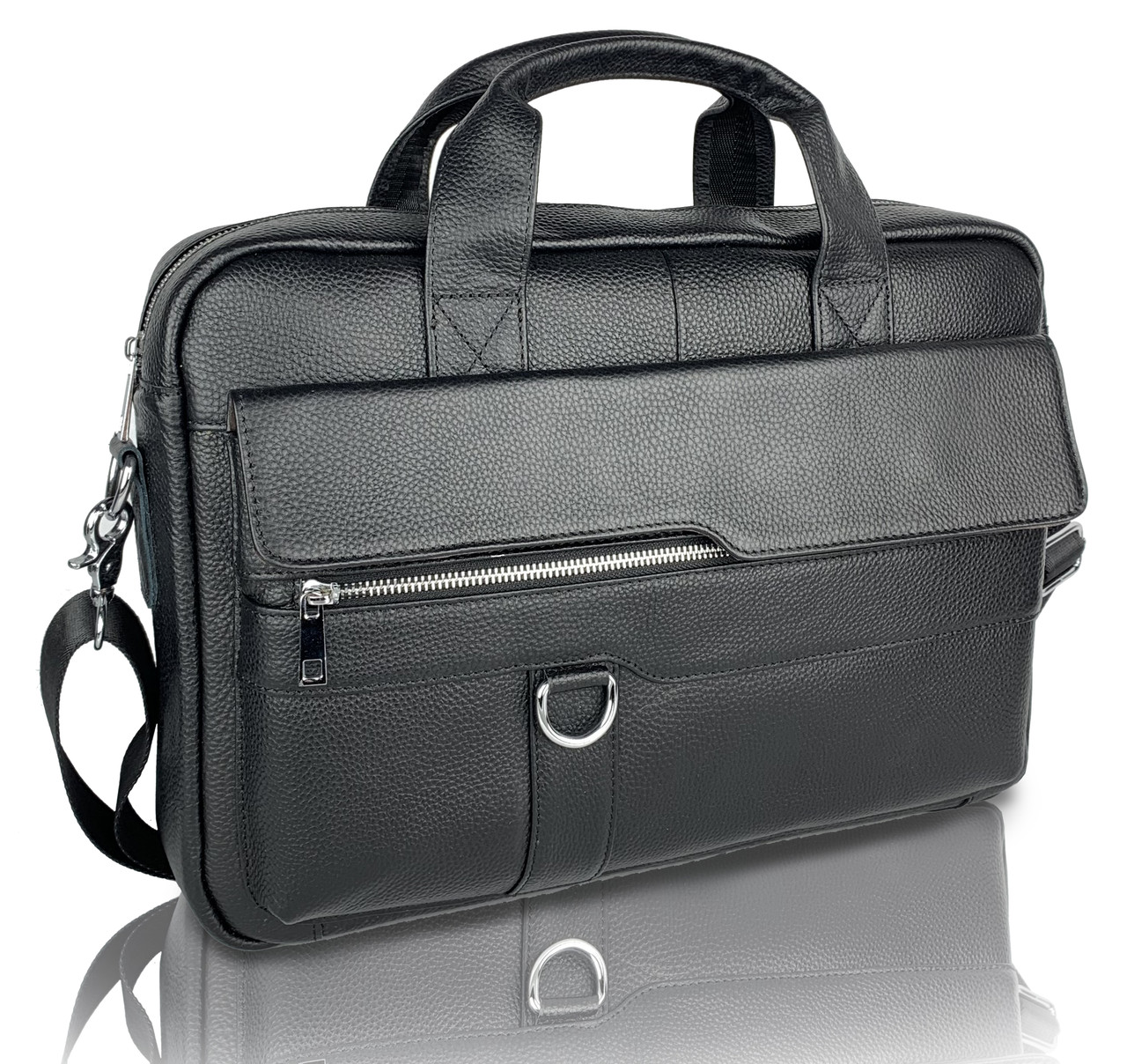 Кожана сумка для ноутбука і документів чорна Tiding Bag чоловічий портфель для А4, фото 1
