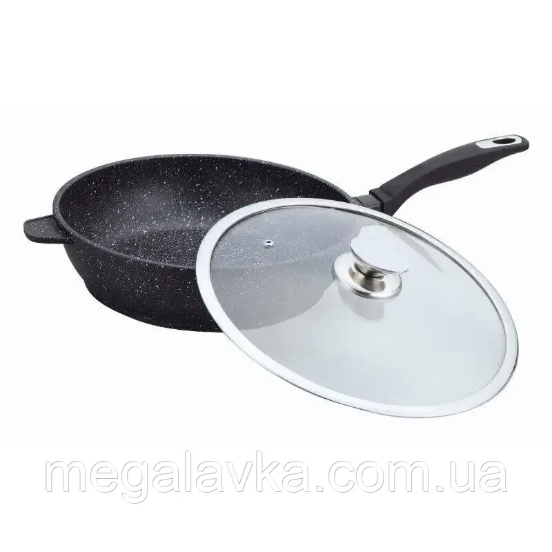 Сковорода глибока з кришкою Bohmann BH 1300-24 — 24 см, мармур — MegaLavka
