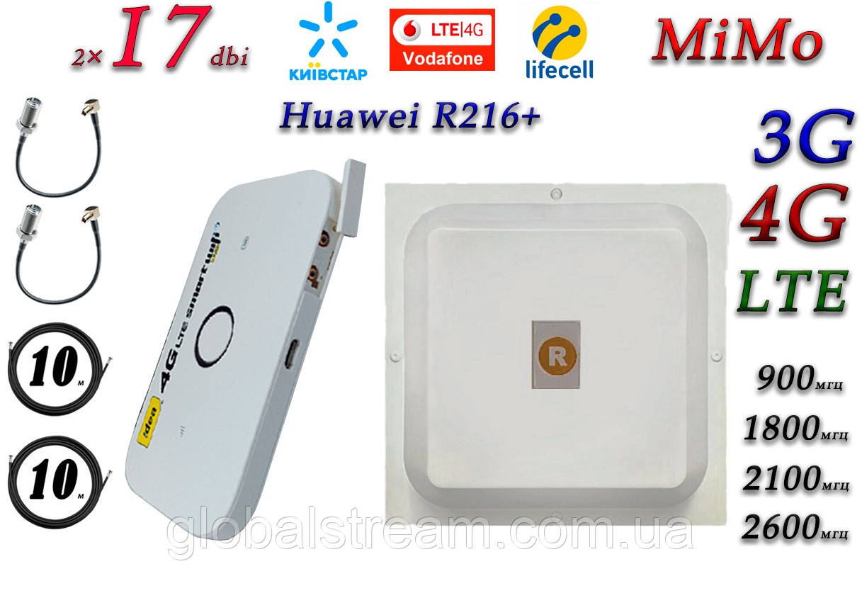 Повний комплект 4G/LTE/3G Wi-Fi Роутер Huawei R216+ MiMo антеною 2×17 dbi під Київстар, Vodafone, Lifecell