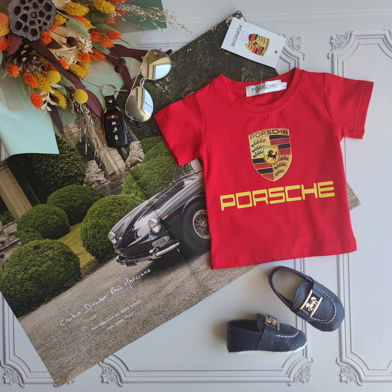 Червона дитяча фірмова футболка Porsche