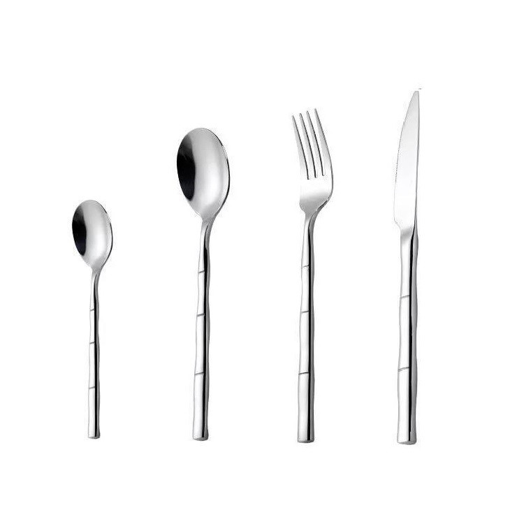 Набір столових приборів REMY-DECOR срібного кольору Бамбук з нержавійки на 4 предмети для ресторанів і будинку, фото 1
