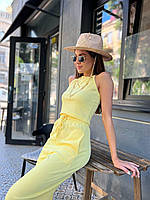 Женский трикотажный летний прогулочный костюм S-M M-L(42-44 44-46) брюки клеш топ желтый SM