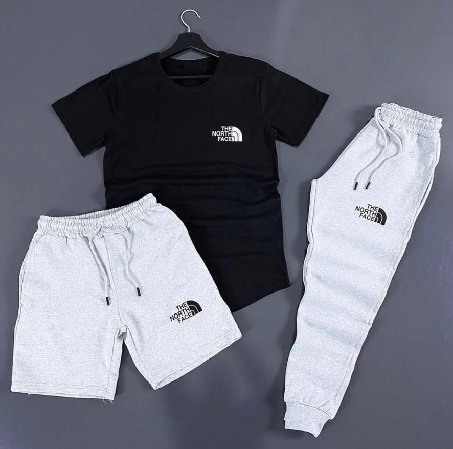 Чоловічий костюм літній шорти футболка штани The North Face спортивний комплект зе норд фейс чорний-сірий, фото 1