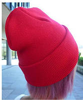 Шапка-чулок теплая вязаная шапка бини красная унисекс