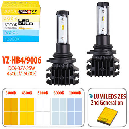 Лампи PULSO YZ/HB4 9006/LED-chips ZES-hilips/9-32v2*25w/4500Lm/3000-4300-5000-6500-10000K (YZ-HB4 9006), фото 2