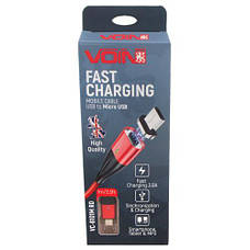 Кабель магнітний VOIN USB — Micro USB 3 А, 1 m, red (швидке заряджання/передавання даних) (VC-6101M RD), фото 2