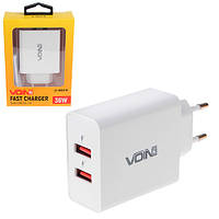 Мережевий зарядний пристрій VOIN 36 W, 2 USB QC 3.0 (3.6V-6.5V*3A, 6.5V-9V*2A, 9V-12V*1.5A) (LC-36523 W)