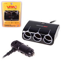 Розгалужувач прикурювача VOIN 3 виходи + 1 USB 1000mA 12/24V SC-3073