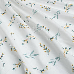 Муслін у квадратики "Бірюзово-гірчичні гілочки верби", ширина 160 см