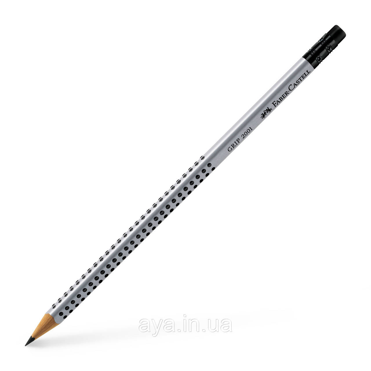 Чорнографітний олівець  с ластиком Faber-Castell Grip 2001, В, Сірий тригранний корпус