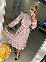 Плаття біле в дрібну квіточку з поясом - Розміри 42,44,46,48