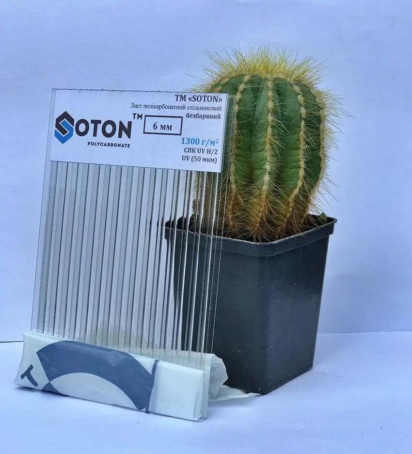 Полікарбонат стільниковий  SOTON прозорий 6 мм 2,1*6м, фото 1