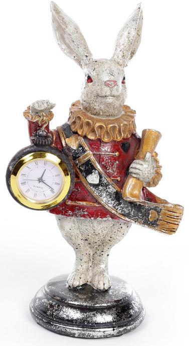 Декоративна фігурка з годинником "Білий Кролик" 21 см, червоний каптан