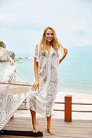 Модна туніка для пляжу. Жіноча біла туніка на пляж. Туніка розмір універсал M/L/XL/2XL/3XL.