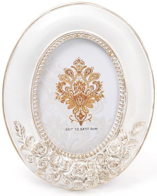 Фоторамка Tudor "Рози" для фото 12.5х17.5sм (білий з золотом) овальна