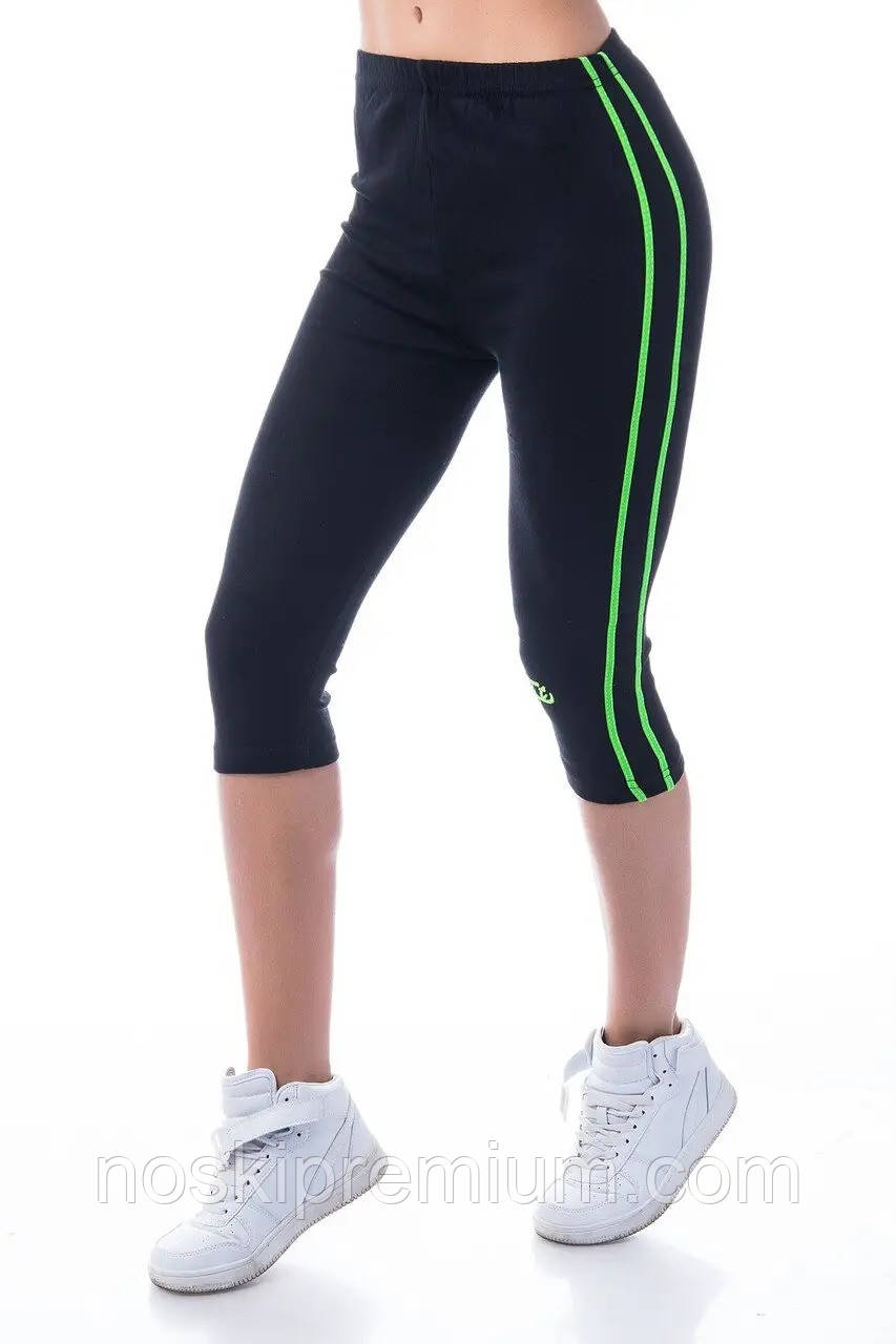 Бриджі жіночі бавовна із салатовими смужками Opt-Kolo, розмір 2XL (50-52), чорні, 010105, фото 1