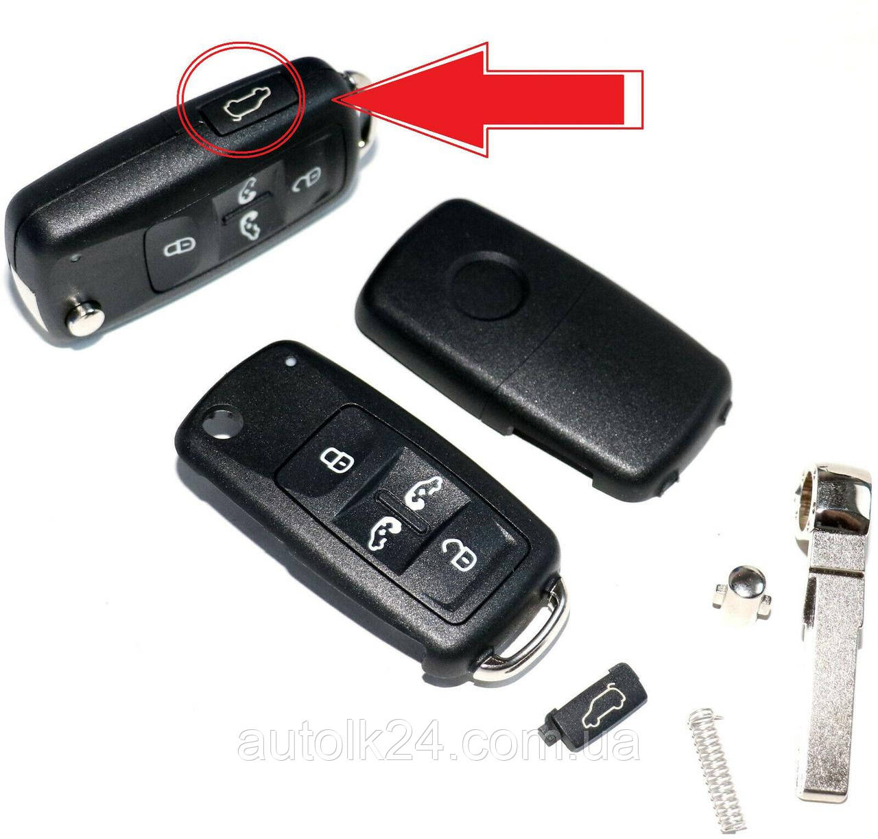 Корпус викидного ключа для Volkswagen, Seat Alhambra 5 кнопки, фото 1