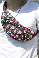 Оригінальна чоловіча бананка з принтом Череп і Троянда. Нагрудна сумка-бананка підлітку, фото 2