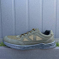 Літні чоловічі кросівки в хакі кольорі з сітки та еко шкіри