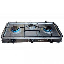 Плита газова настільна Domotec MS-6603 на 3 конфорки, чорна, фото 3