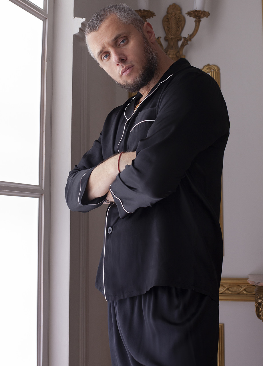 Шовкова чоловіча піжама "Лондон". TM"Silk Kiss". London. Натуральний 100% шовк. Чорна