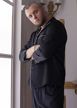 Шовкова чоловіча піжама "Лондон". TM"Silk Kiss". London. Натуральний 100% шовк. Чорна, фото 1