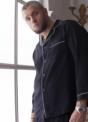 Шовкова чоловіча піжама "Лондон". TM"Silk Kiss". London. Натуральний 100% шовк. Чорна, фото 2