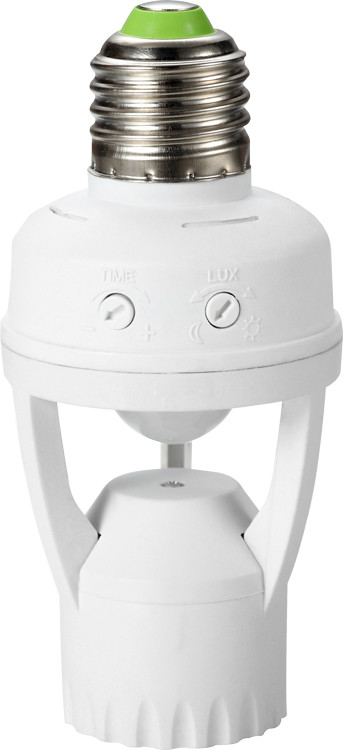 Датчик руху інфрачервоний e.sensor.pir.451.e27.white(білий) 360°, адаптер для ламп Е27, фото 1
