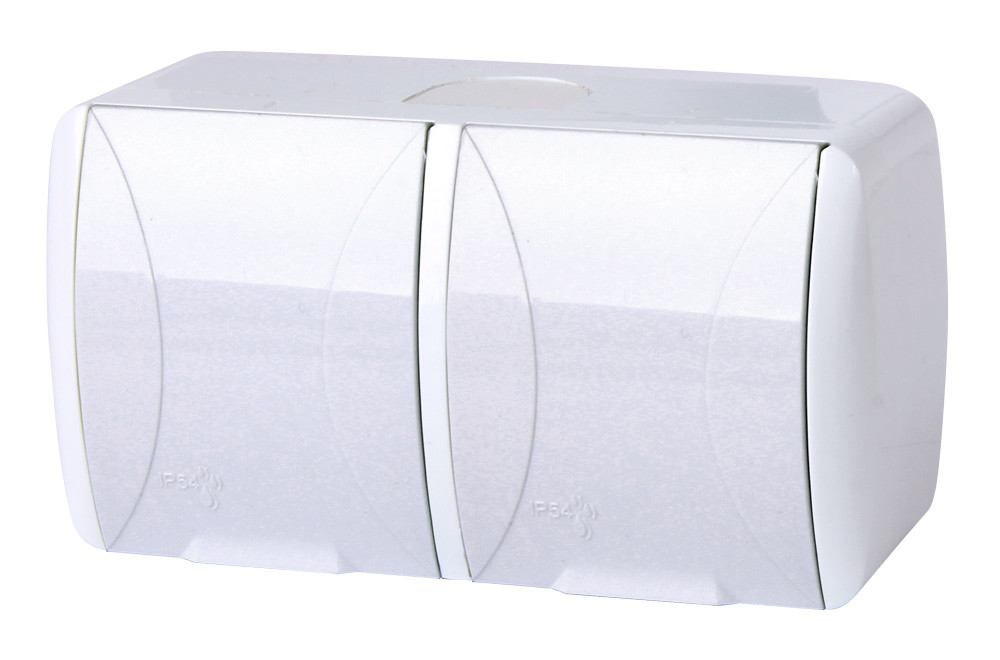 Розетка подвійна e.aqua.1232.gr з з/к, для зовнішнього монтажу, IP54, кришка біла, фото 1