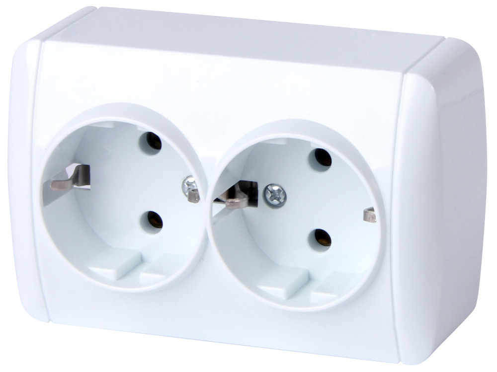 Розетка подвійна e.aqua.1233.gr з з/к, для зовнішнього монтажу, IP20, без кришки, фото 1