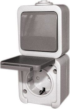 Розетка одинарна з перемикачем e.dew.1237.gr.blister з з/к, для зовнішнього монтажу, IP 44, в блістерній, фото 1