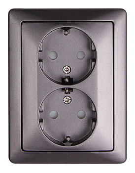 Комплект e.lux.1232L.2gz.anthracite розетки подвійної c з/к SHUKO, "антрацит", фото 1