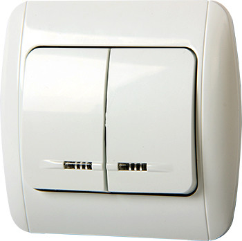 Вимикач e.install.stand.812L двоклавішний з підсвіткою з рамкою, фото 1