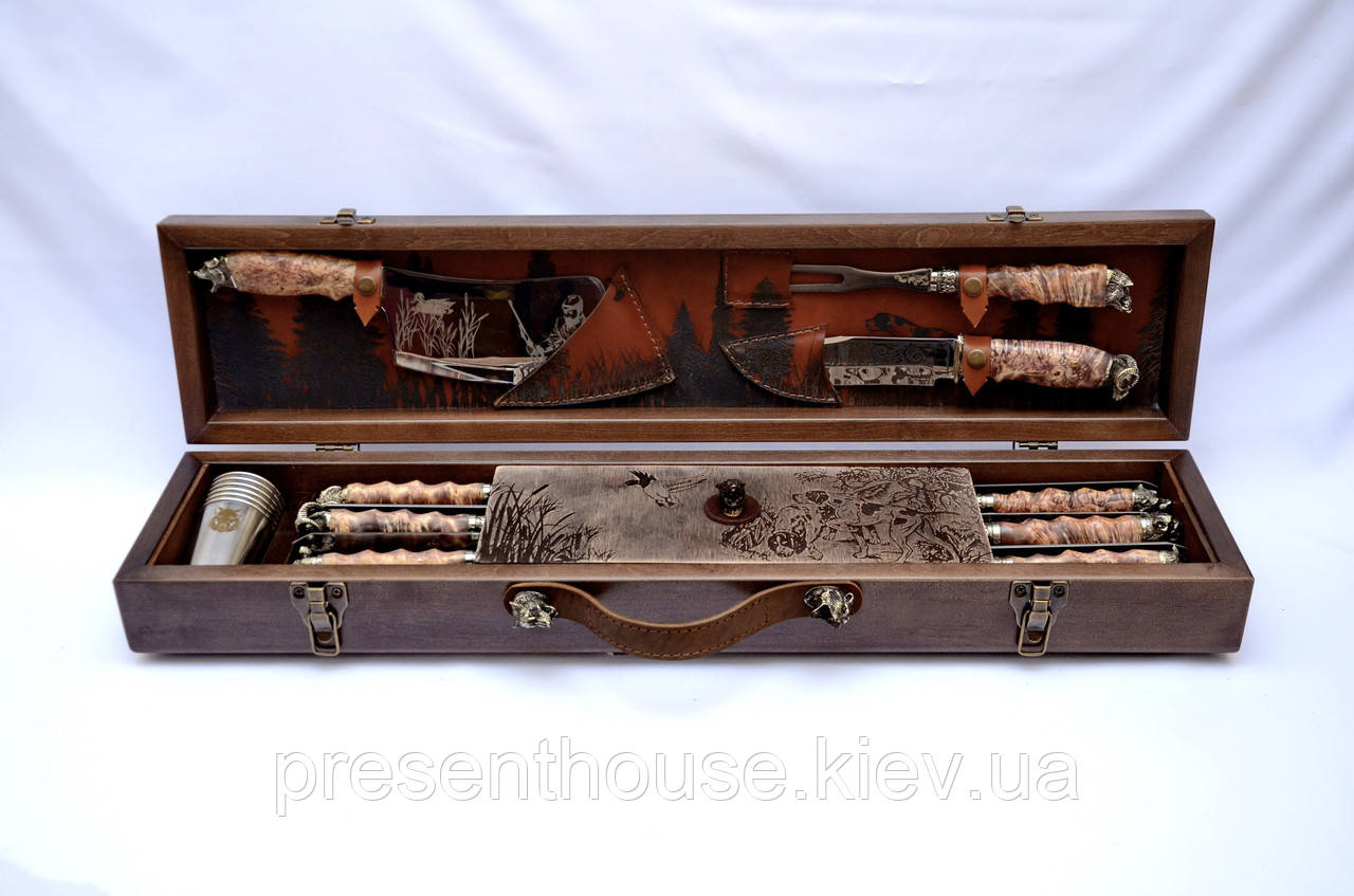 Набір шампурів у кейсі "Полювання 2" повна комплектація+склянки, фото 1