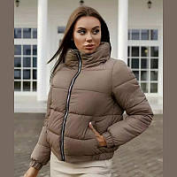 Весенняя женская куртка теплая, плащевка, цвет мокко, бежевая короткая стеганая куртка