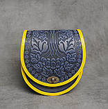 Жіноча шкіряна сумка ручної роботи оригінальна авторська напівкругла "Калина", фото 3