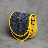 Жіноча шкіряна сумка ручної роботи оригінальна авторська напівкругла "Калина", фото 4