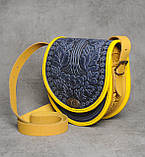 Жіноча шкіряна сумка ручної роботи оригінальна авторська напівкругла "Калина", фото 2